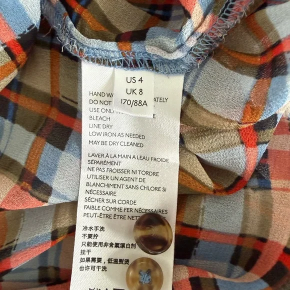 Anthropologie Maeve Laila Plaid Ruffle Wrap Blouse Boho Cottagecore Top Size 4 - Picture 9 of 11